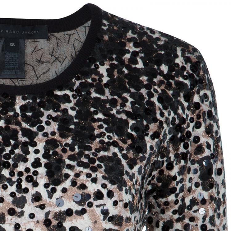 Pre Owned Marc by Marc Jacobs Leopard Print Sequin Embellished Sweater XS