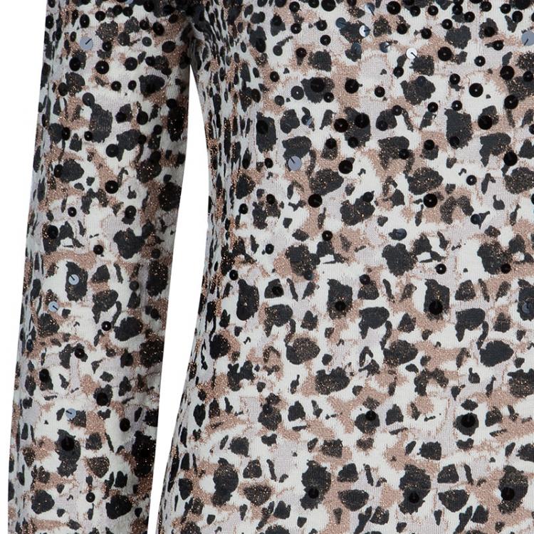 Pre Owned Marc by Marc Jacobs Leopard Print Sequin Embellished Sweater XS