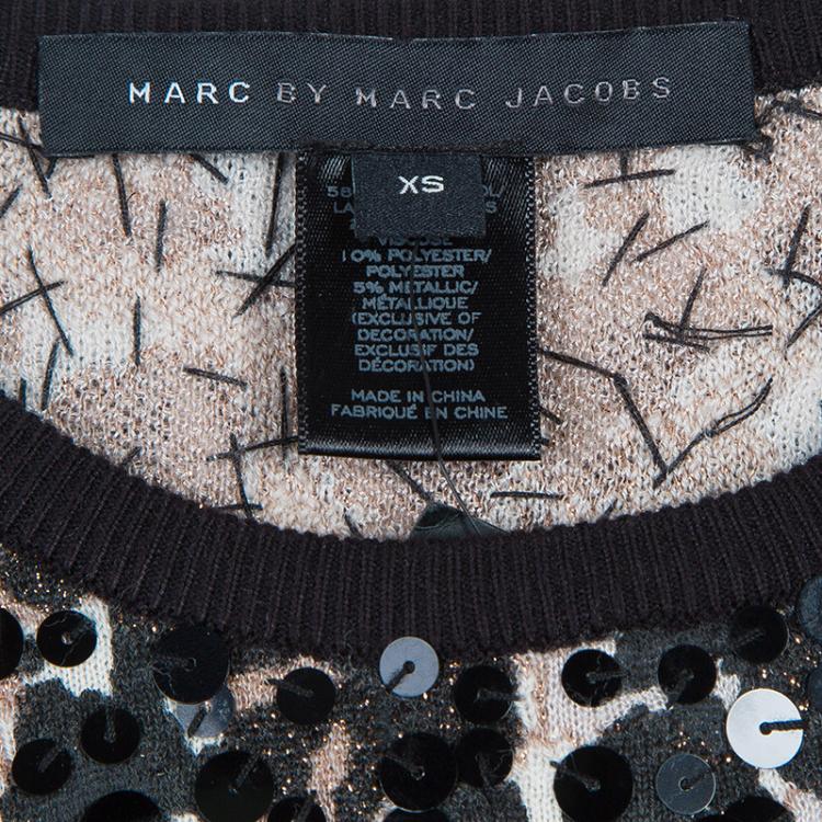 Pre Owned Marc by Marc Jacobs Leopard Print Sequin Embellished Sweater XS