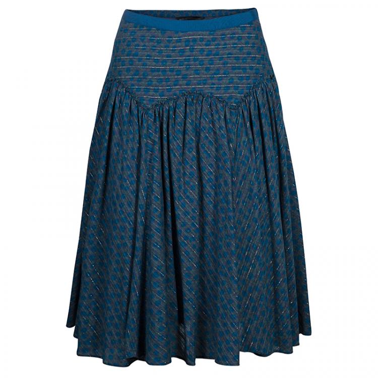 Pre Owned Marc by Marc Jacobs Turquoise Printed Knee Length Skirt S