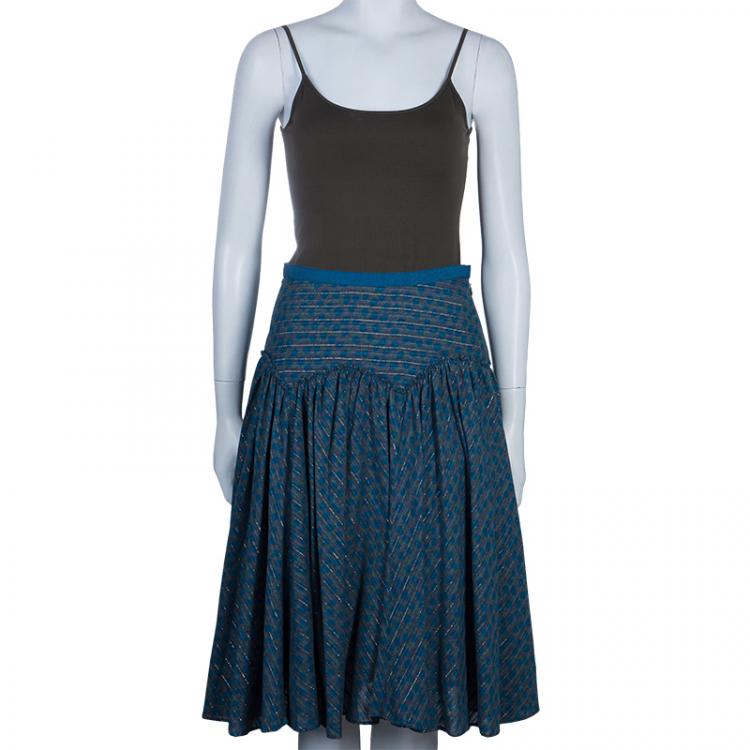 Pre Owned Marc by Marc Jacobs Turquoise Printed Knee Length Skirt S