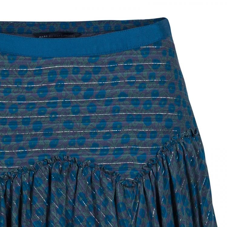 Pre Owned Marc by Marc Jacobs Turquoise Printed Knee Length Skirt S