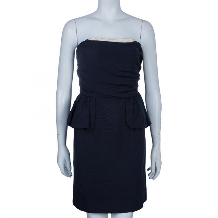Pre Owned Marc by Marc Jacobs Navy Blue Strapless Dress L