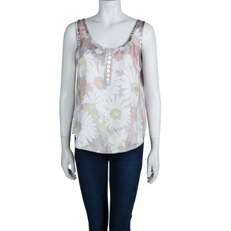 Pre Owned Marc Jacobs Floral Printed Silk Sleeveless Top L