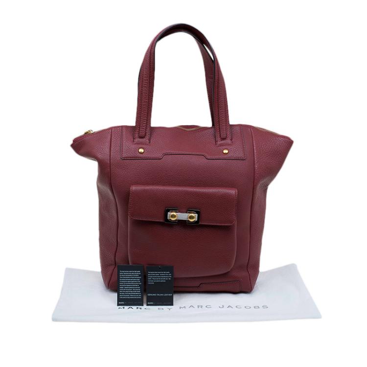Pre Owned Marc by Marc Jacobs Red Leather Bob Zip Tote