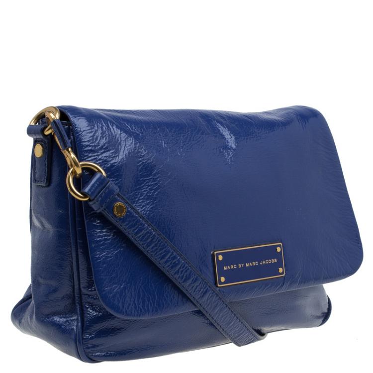 Pre Owned Marc By Marc Jacobs Blue Glazed Leather Too Hot To Handle Lea Crossbody Bag