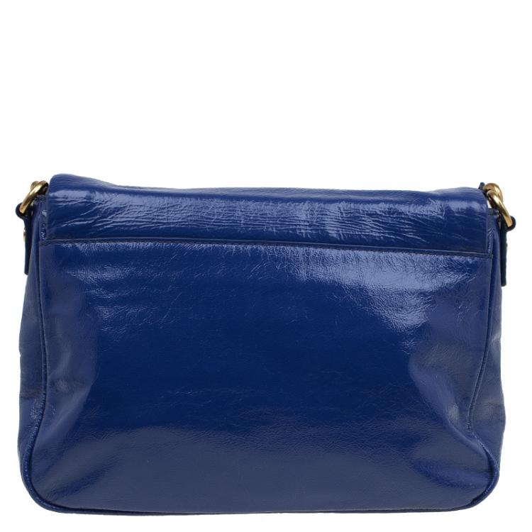 Pre Owned Marc By Marc Jacobs Blue Glazed Leather Too Hot To Handle Lea Crossbody Bag