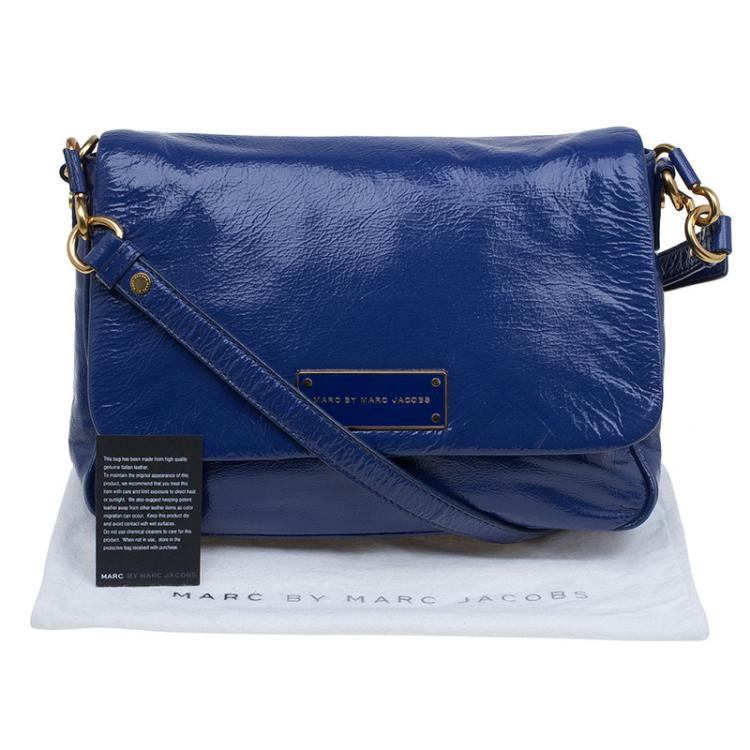 Pre Owned Marc By Marc Jacobs Blue Glazed Leather Too Hot To Handle Lea Crossbody Bag
