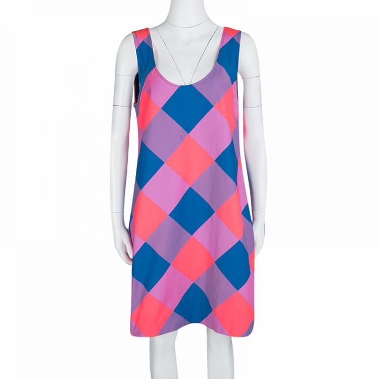 Pre Owned Marc By Marc Jacobs Multicolor Diamond Checked Sleeveless Shift Dress L