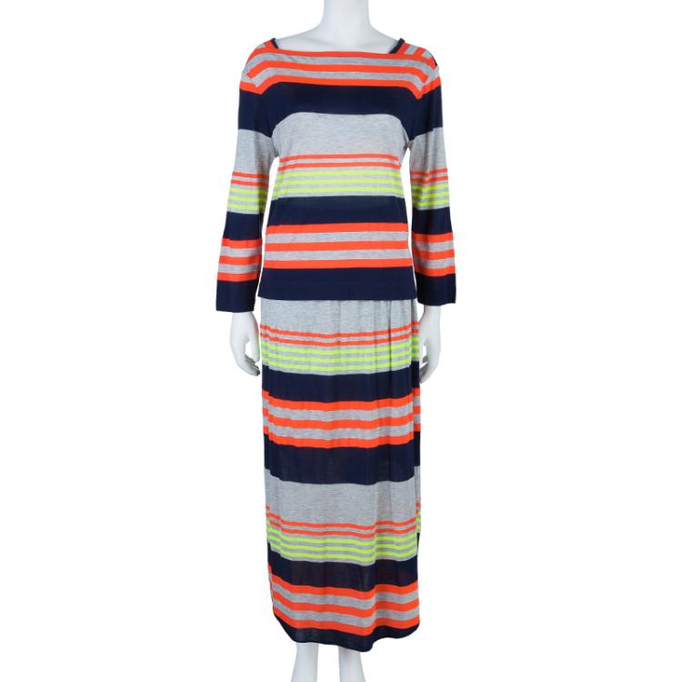 Pre Owned Marc by Marc Jacobs Flash Striped Top And Skirt Set L