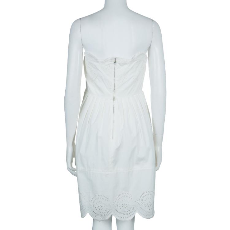 Pre Owned Marc by Marc Jacobs White Strapless Eyelet Dress L