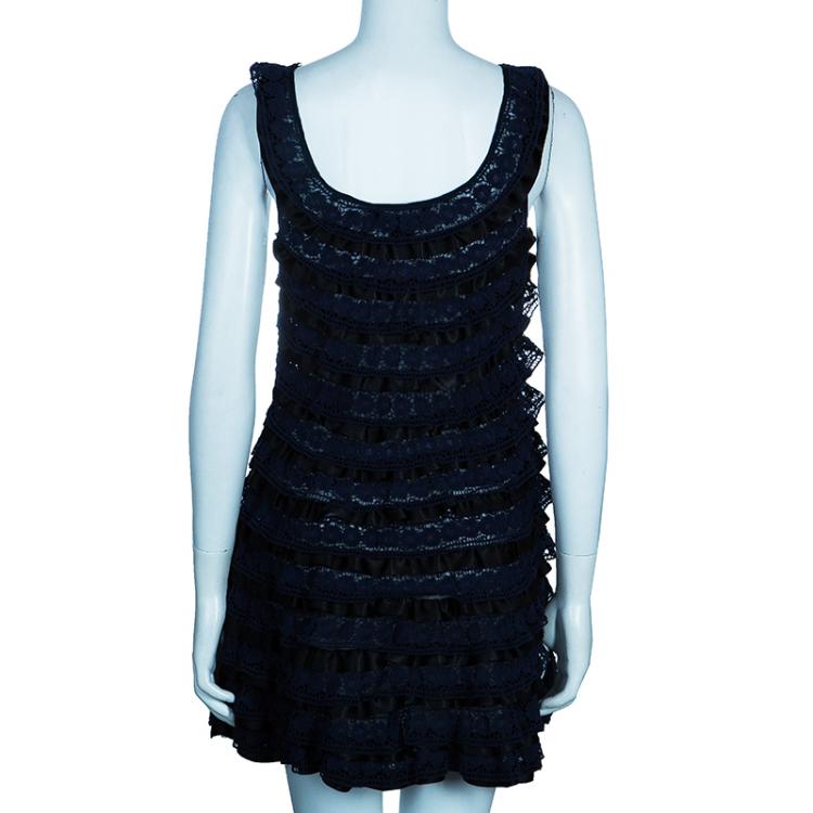 Pre Owned Marc by Marc Jacobs Navy Blue Lace Tiered Dress XS