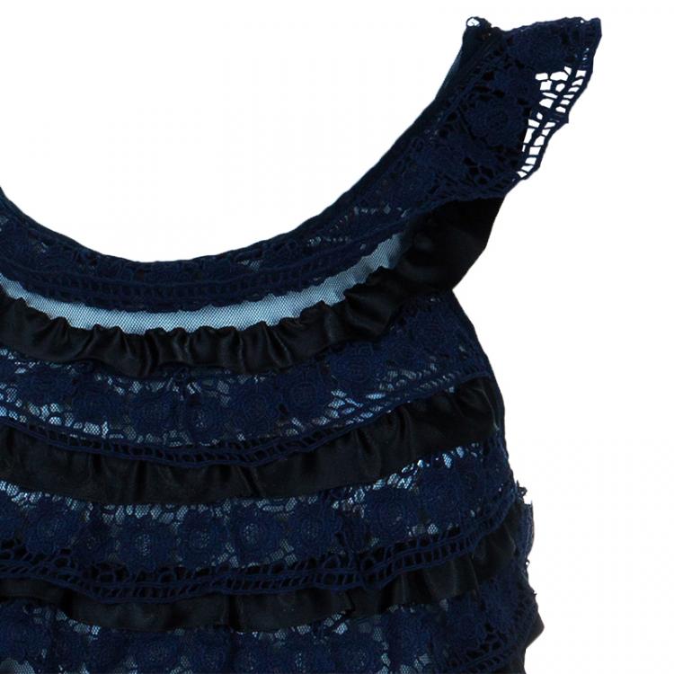 Pre Owned Marc by Marc Jacobs Navy Blue Lace Tiered Dress XS