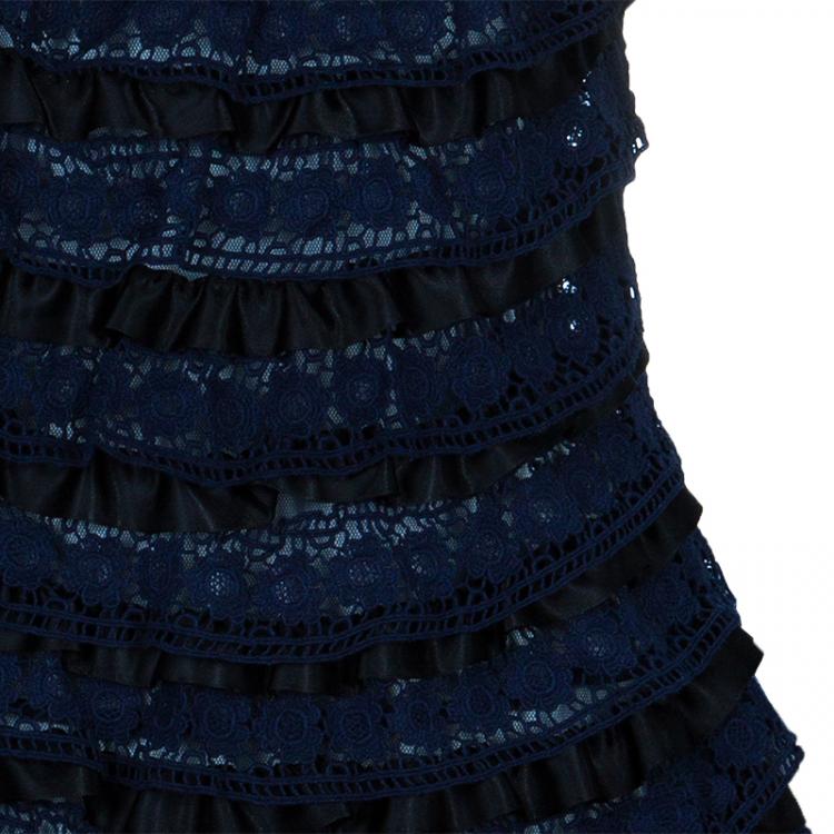Pre Owned Marc by Marc Jacobs Navy Blue Lace Tiered Dress XS