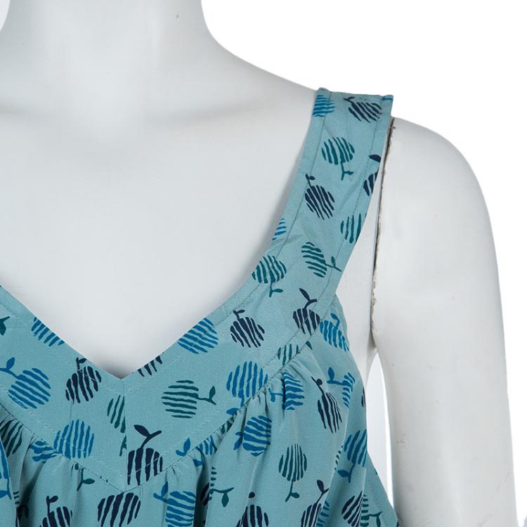Pre Owned Marc By Marc Jacobs Blue Silk Printed Sleeveless Belted Dress L
