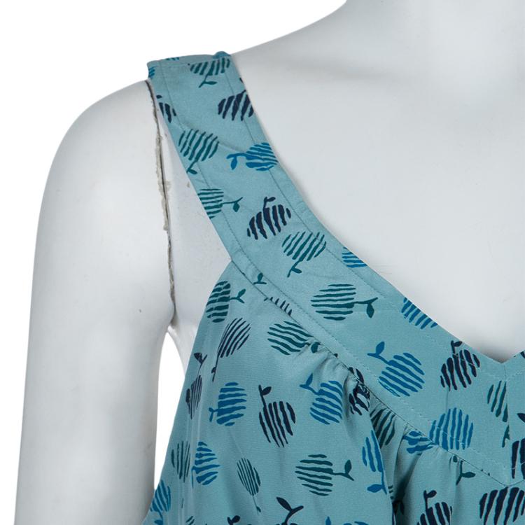 Pre Owned Marc By Marc Jacobs Blue Silk Printed Sleeveless Belted Dress L