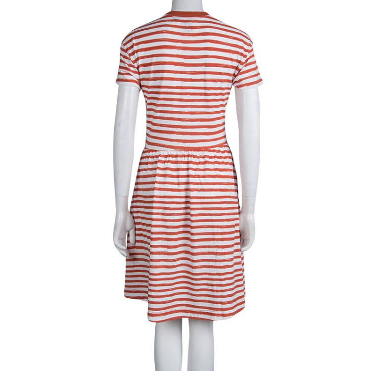 Pre Owned Marc by Marc Jacobs Brick Orange Striped Cotton Jersey Dress XS