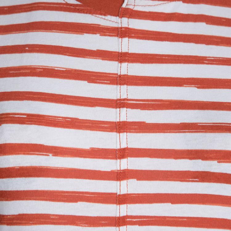Pre Owned Marc by Marc Jacobs Brick Orange Striped Cotton Jersey Dress XS