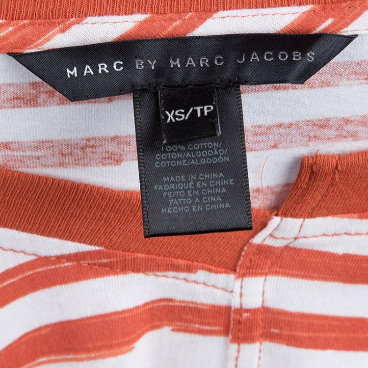 Pre Owned Marc by Marc Jacobs Brick Orange Striped Cotton Jersey Dress XS