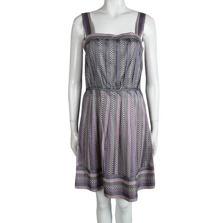 Pre Owned Marc by Marc Jacobs Grey Printed Silk Pleated Dress S