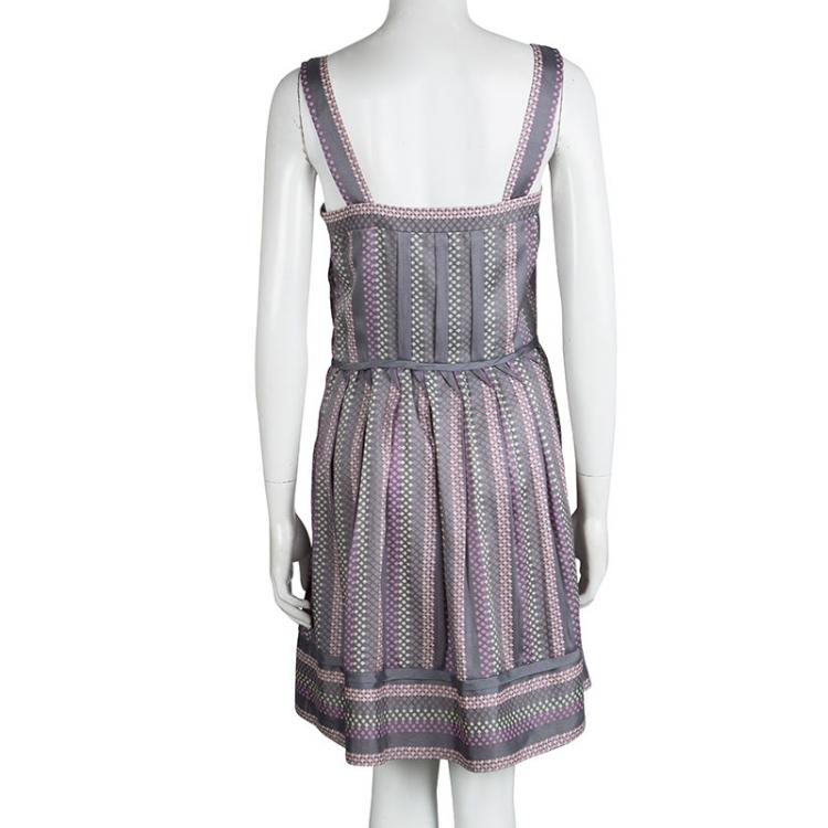 Pre Owned Marc by Marc Jacobs Grey Printed Silk Pleated Dress S