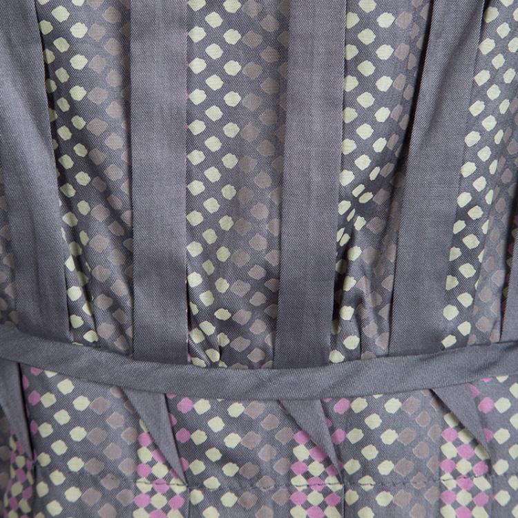 Pre Owned Marc by Marc Jacobs Grey Printed Silk Pleated Dress S
