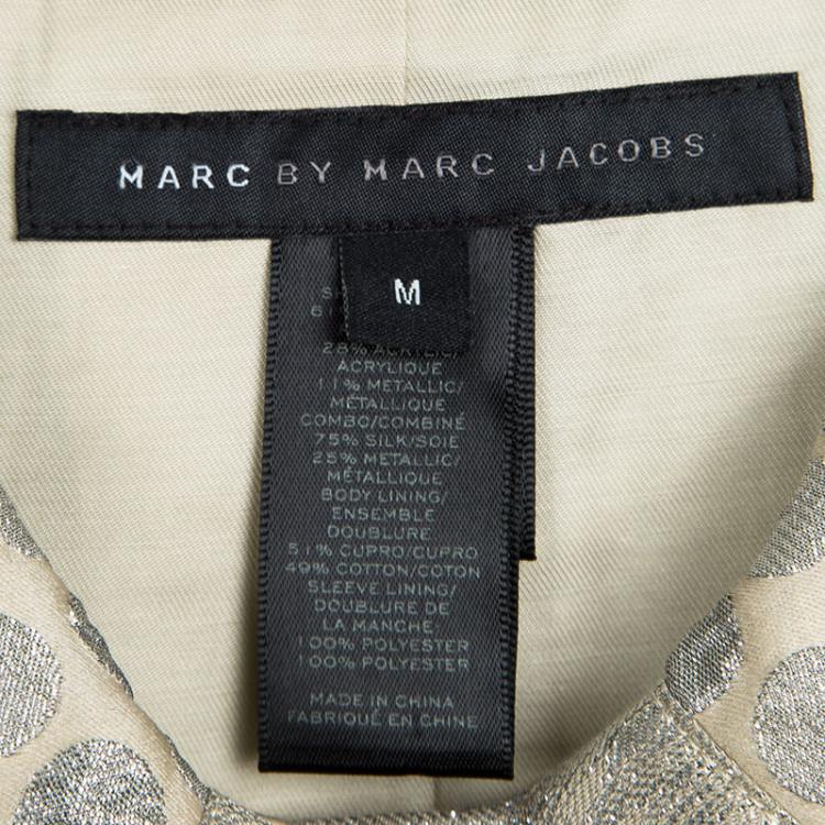Pre Owned Marc by Marc Jacobs  Cream Polka Dotted Lurex Jacquard Belted Overcoat M