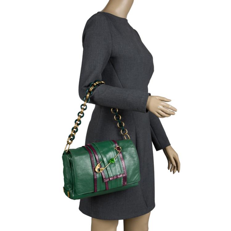 Pre Owned Marc Jacobs Green Leather Safety Pin Shoulder Bag