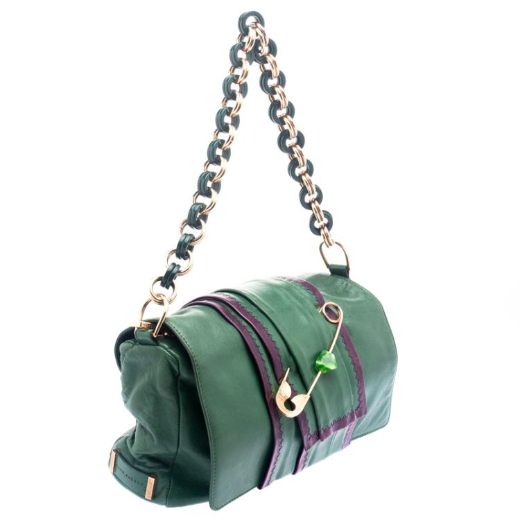 Pre Owned Marc Jacobs Green Leather Safety Pin Shoulder Bag