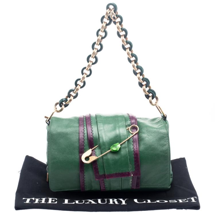 Pre Owned Marc Jacobs Green Leather Safety Pin Shoulder Bag