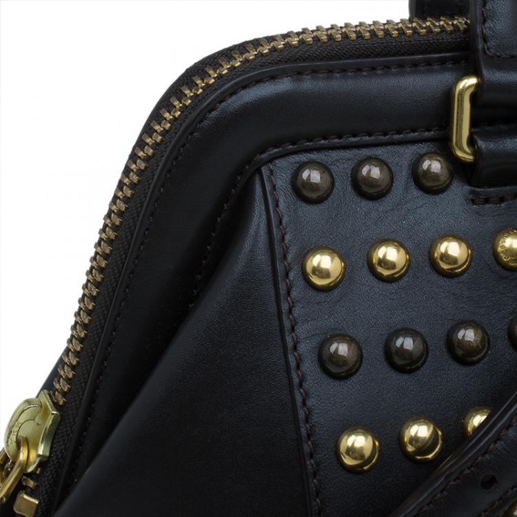 Pre Owned Marc by Marc Jacobs Dark Brown Leather Studded Thunderdome Satchel