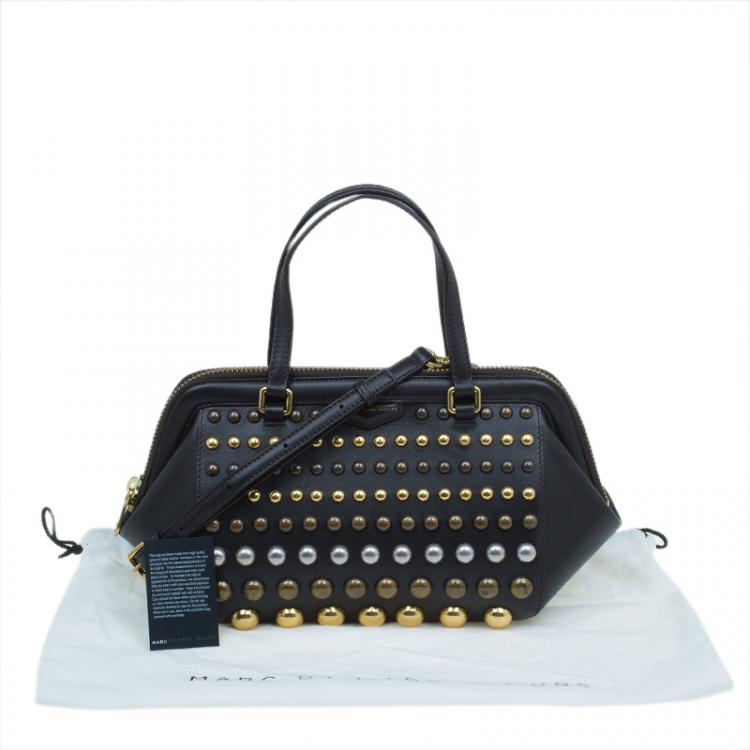 Pre Owned Marc by Marc Jacobs Dark Brown Leather Studded Thunderdome Satchel