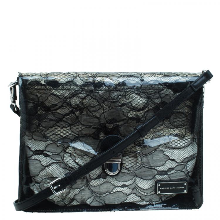 Pre Owned Marc by Marc Jacobs Black Leather Lace Landscape Tablet Shoulder Bag