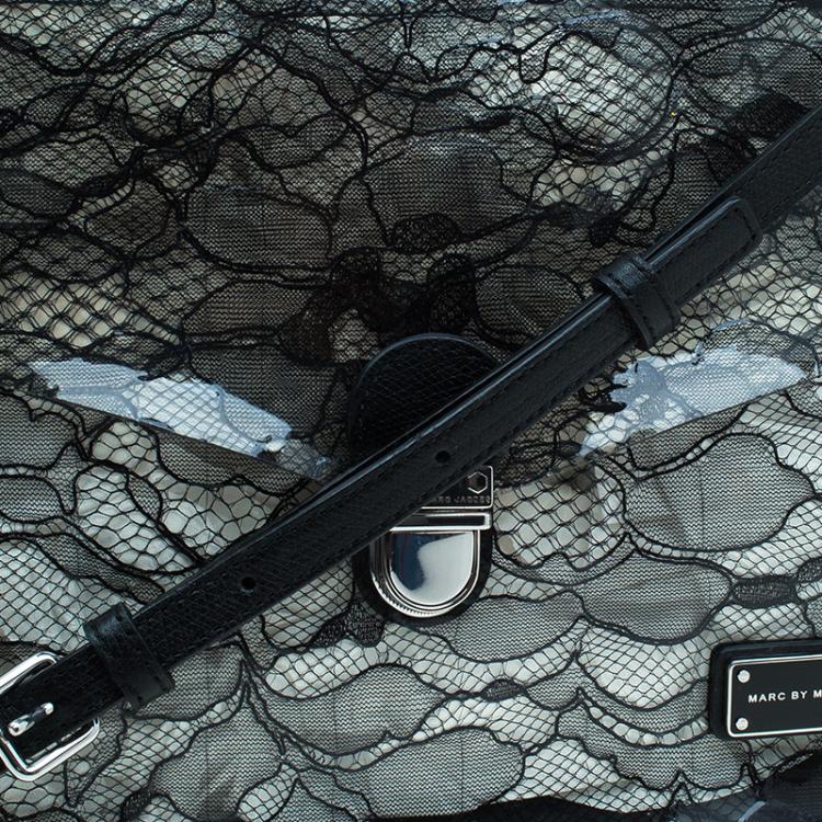 Pre Owned Marc by Marc Jacobs Black Leather Lace Landscape Tablet Shoulder Bag