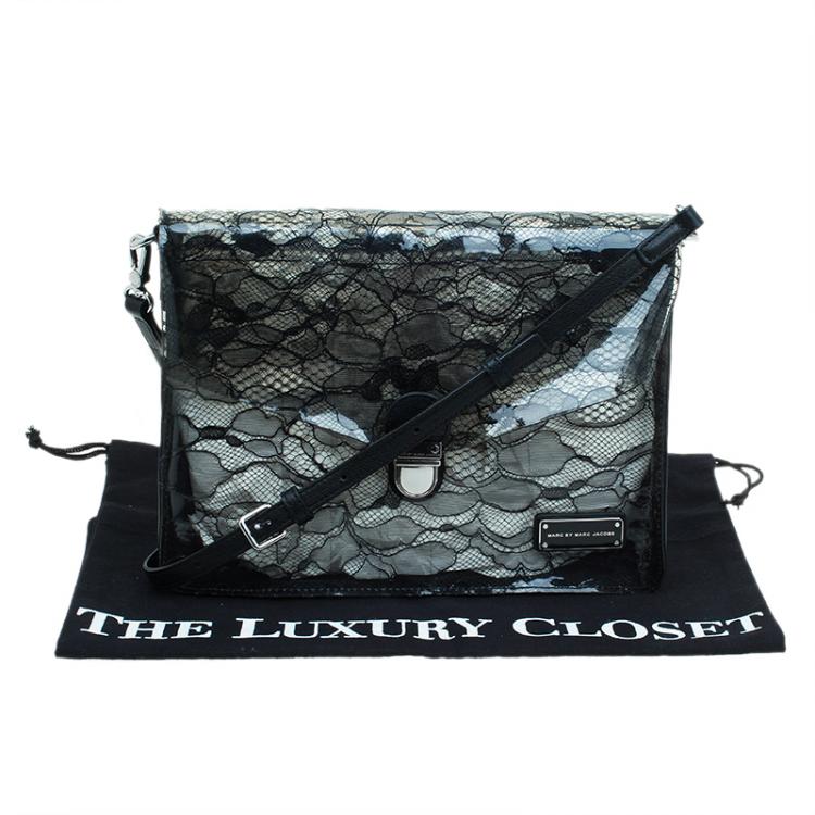 Pre Owned Marc by Marc Jacobs Black Leather Lace Landscape Tablet Shoulder Bag