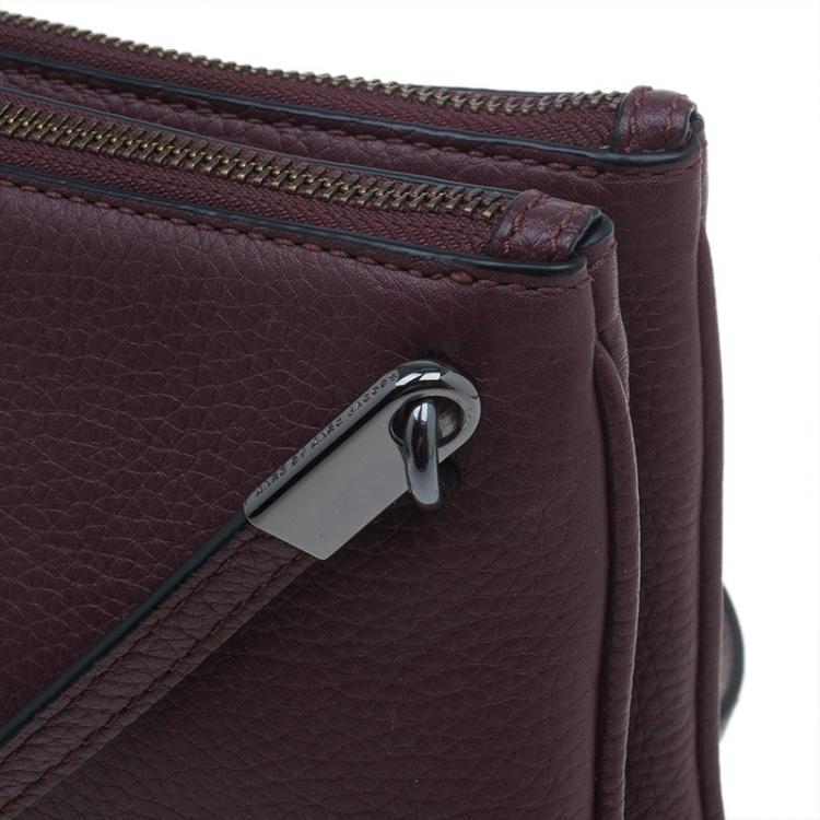 Pre Owned Marc by Marc Jacobs Burgundy Leather Ligero Double Percy Crossbody Bag