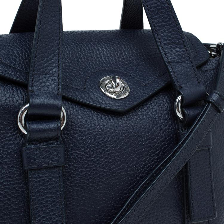 Pre Owned Marc by Marc Jacobs Navy Blue Pebbled Leather Mini Working Girl Dolly Satchel