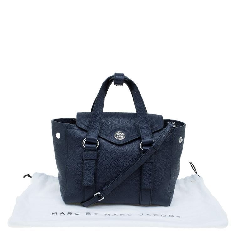 Pre Owned Marc by Marc Jacobs Navy Blue Pebbled Leather Mini Working Girl Dolly Satchel