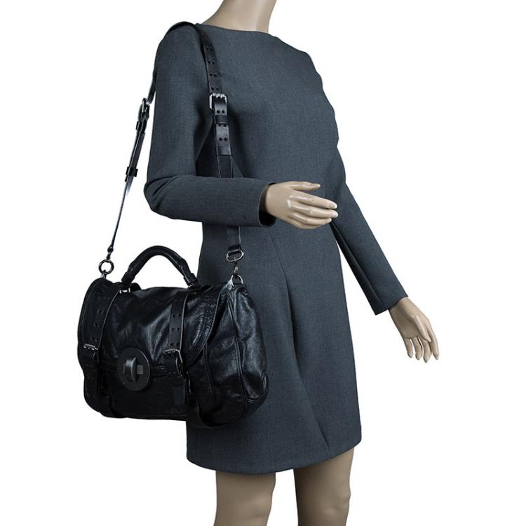 Pre Owned Marc by Marc Jacobs Black Leather Lock'n Roll Rue Satchel