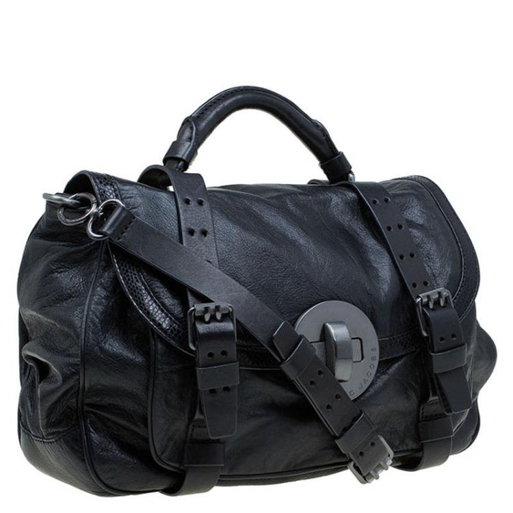 Pre Owned Marc by Marc Jacobs Black Leather Lock'n Roll Rue Satchel