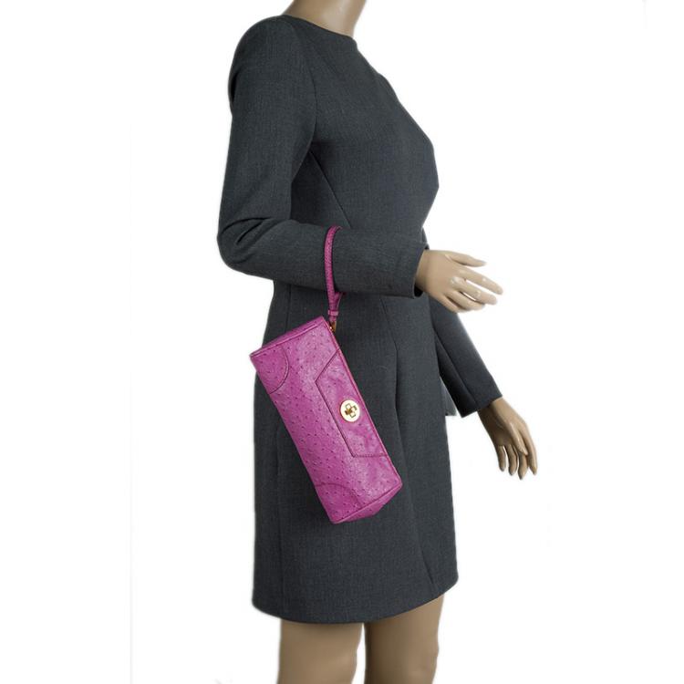 Pre Owned Marc By Marc Jacobs Pink Ostrich Embossed Leather Bently Clutch