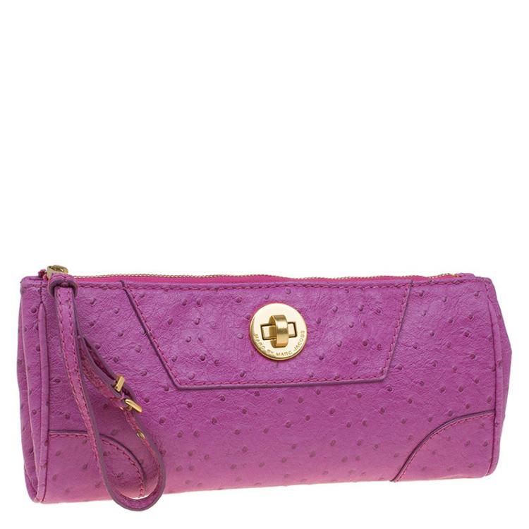 Pre Owned Marc By Marc Jacobs Pink Ostrich Embossed Leather Bently Clutch