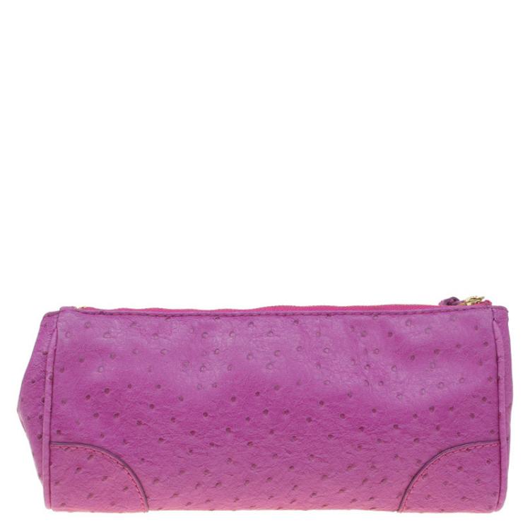Pre Owned Marc By Marc Jacobs Pink Ostrich Embossed Leather Bently Clutch