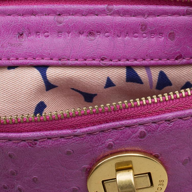 Pre Owned Marc By Marc Jacobs Pink Ostrich Embossed Leather Bently Clutch