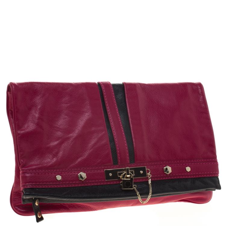 Pre Owned Marc by Marc Jacobs Magenta Leather Magazine Fold Over Clutch