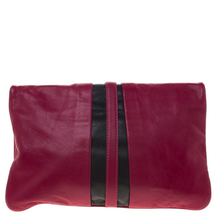 Pre Owned Marc by Marc Jacobs Magenta Leather Magazine Fold Over Clutch