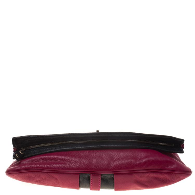 Pre Owned Marc by Marc Jacobs Magenta Leather Magazine Fold Over Clutch