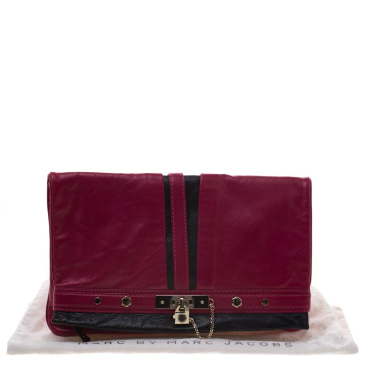 Pre Owned Marc by Marc Jacobs Magenta Leather Magazine Fold Over Clutch