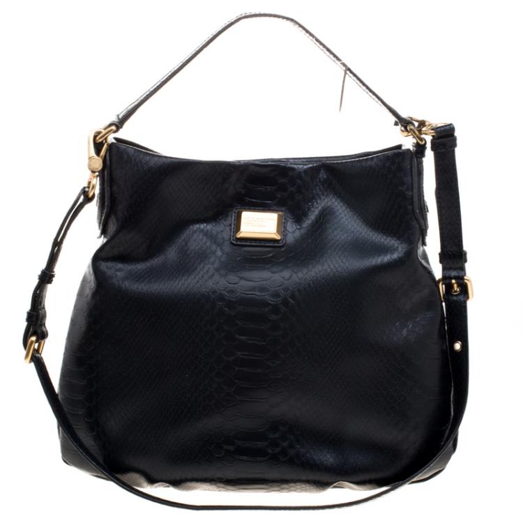 Pre Owned Marc by Marc Jacobs Black Embossed Python Leather Hillier Hobo 