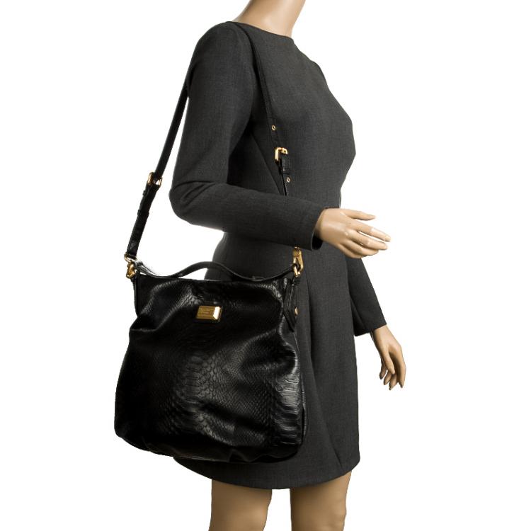 Pre Owned Marc by Marc Jacobs Black Embossed Python Leather Hillier Hobo 